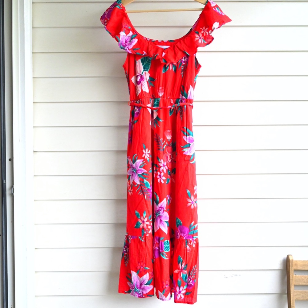 Old Navy Midi Dress, Red Floral, XS